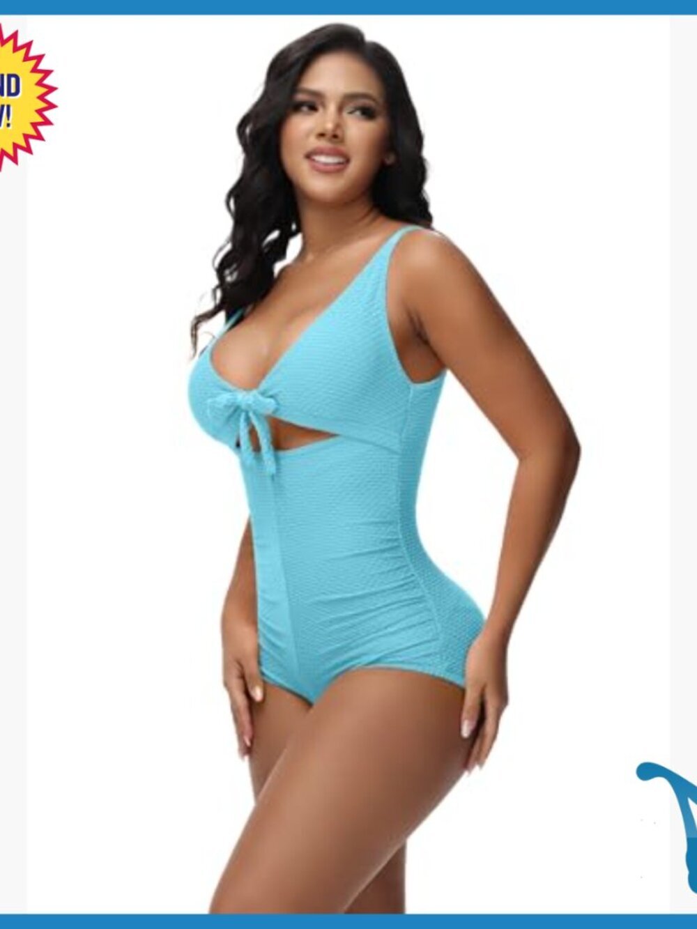 Tummy Control One Piece Swimsuit Push Up Cutout Tie Front Slimming - Picture 2 of 7